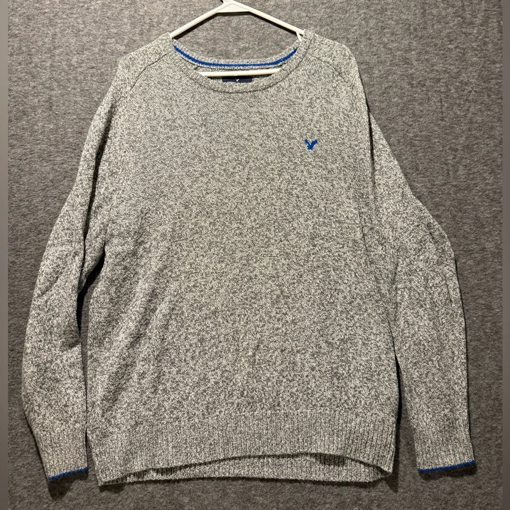 American Eagle Wool Blend Sweater mens L heathered gray soft preppy Classic Fit